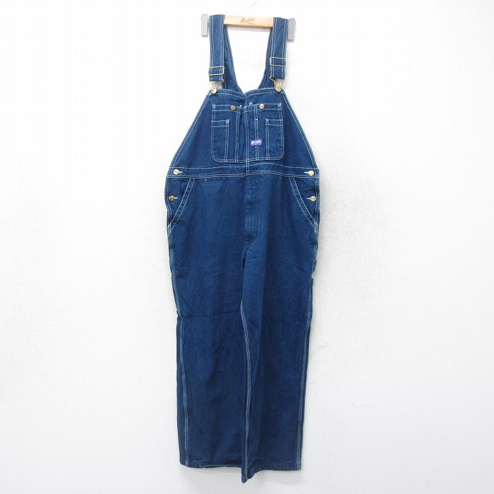 W41★古着 ビッグスミス オーバーオール メンズ 大きいサイズ コットン 紺 ネイビー デニム 25jul05 中古 ボトムス