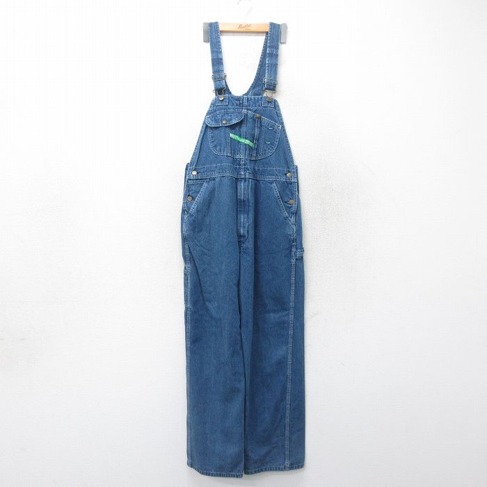 【50%OFF】W36★古着 キー KEY オーバーオール メンズ コットン 紺 ネイビー デニム 25jul05 中古 ボトムス