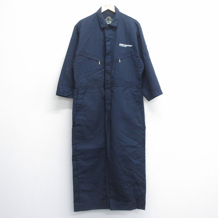 W41★古着 長袖 ワーク ツナギ メンズ 90年代 90s ING 大きいサイズ USA製 タロン 紺 ネイビー 25jul05 中古 オールインワン ボトムス
