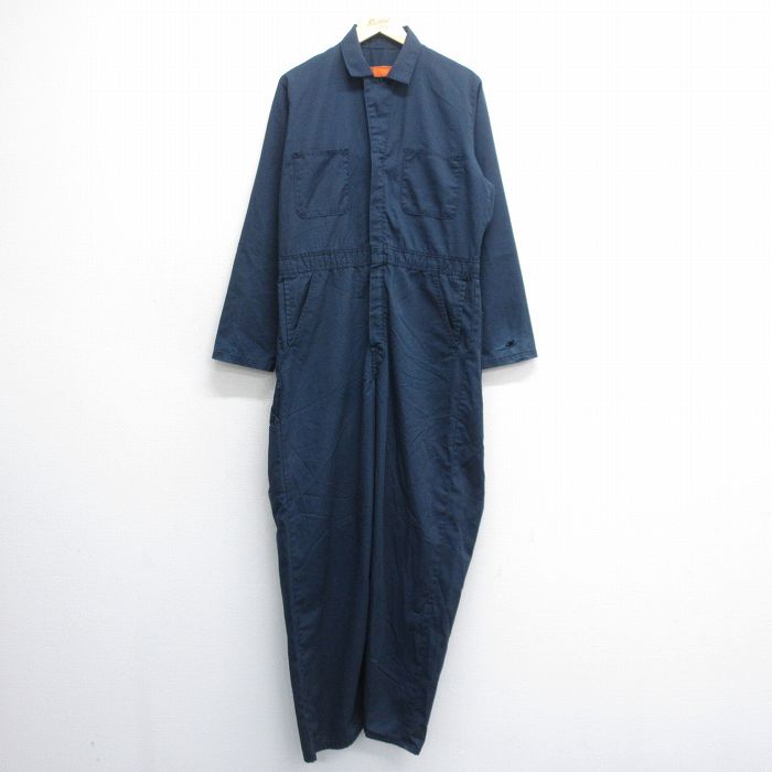 【50%OFF】W37★古着 レッドキャップ 長袖 ワーク ツナギ メンズ 90年代 90s USA製 紺 ネイビー 25jul05 中古 オールインワン ボトムス