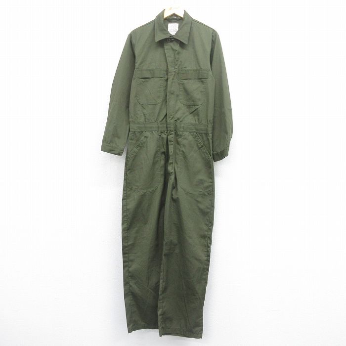 W34★古着 長袖 ミリタリー ツナギ メンズ 90年代 90s ユーティリティ USA製 濃緑 グリーン 【spe】 25jul05 中古 オールインワン ボトムス