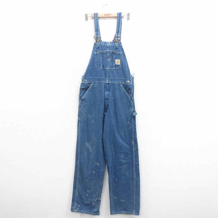 【50%OFF】W34★古着 カーハート Carhartt オーバーオール メンズ 90年代 90s コットン USA製 紺 ネイビー デニム 【spe】 25aug22 中古 ボトムス