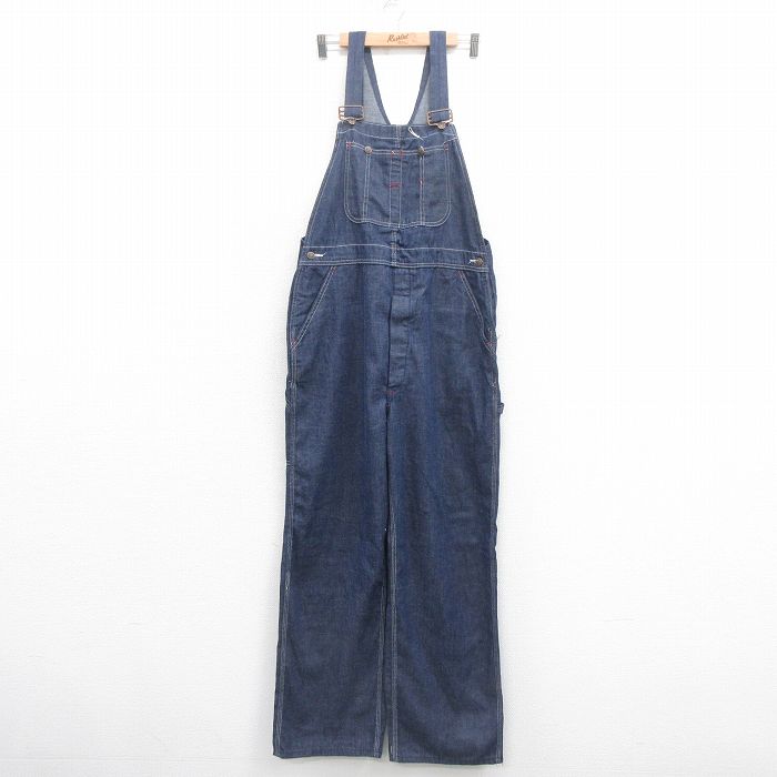 W36★古着 オーバーオール メンズ 80年代 80s 濃紺 ネイビー デニム 25aug22 中古 ボトムス