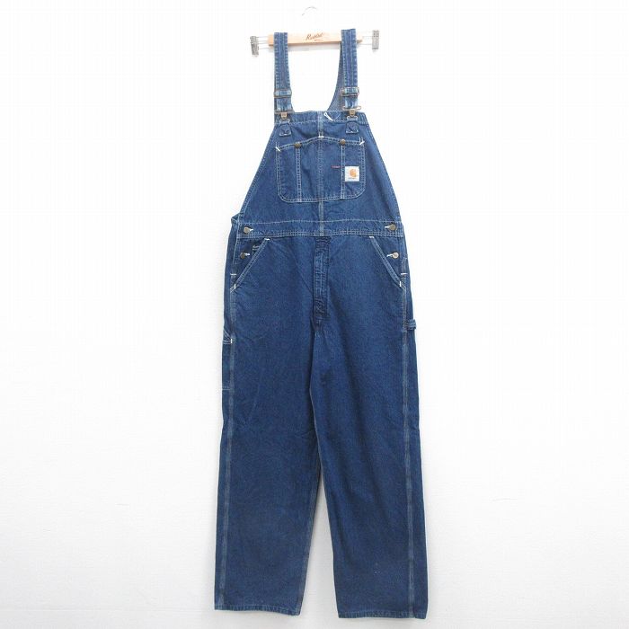 【50%OFF】W40★古着 カーハート Carhartt オーバーオール メンズ 大きいサイズ 濃紺 ネイビー デニム 25aug22 中古 ボトムス