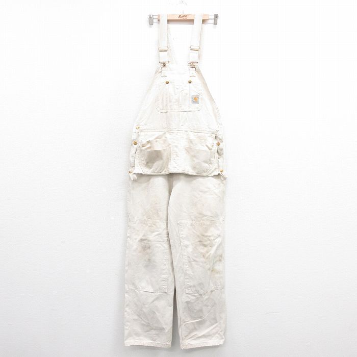 W36★古着 カーハート Carhartt オーバーオール メンズ ダブルニー エプロンポケット付き コットン 白 ホワイト 【spe】 25sep20 中古 ボトムス