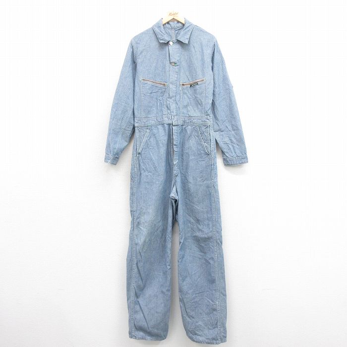 W34★古着 キー KEY 長袖 ツナギ メンズ 80年代 80s ヘリンボーン グレー系 25sep20 中古 オールインワン ボトムス
