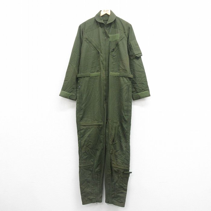 W38★古着 長袖 ミリタリー ツナギ メンズ 90年代 90s USA製 濃緑 グリーン 25sep20 中古 オールインワン ボトムス