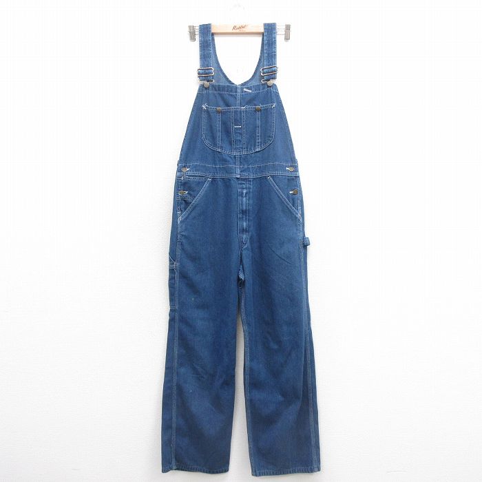 W34★古着 ローバックス オーバーオール メンズ 90年代 90s USA製 紺 ネイビー デニム 25oct20 中古 ボトムス