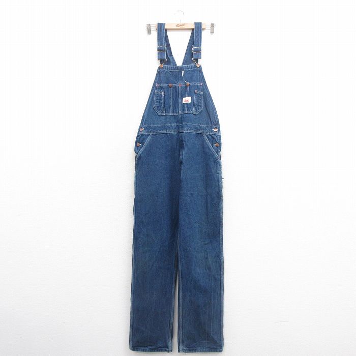 W37★古着 ラウンドハウス オーバーオール メンズ 90年代 90s コットン USA製 紺 ネイビー デニム 25oct20 中古 ボトムス
