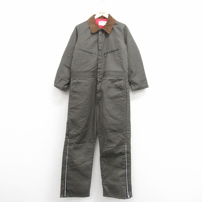 W41★古着 キー 長袖 ツナギ メンズ 80年代 80s 大きいサイズ USA製 タロン 濃緑 グリーン 内側キルティング 【spe】 25oct20 中古 オールインワン ボトムス