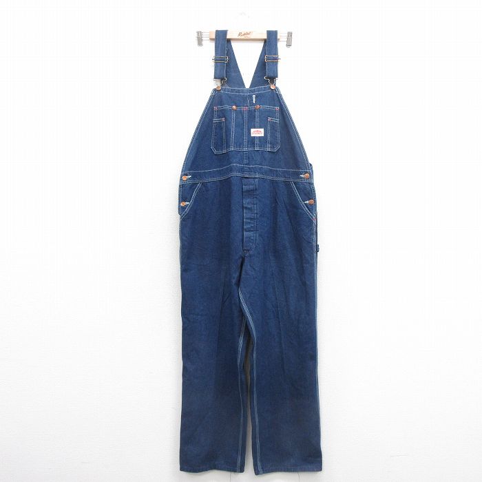W44★古着 ラウンドハウス オーバーオール メンズ 大きいサイズ 紺 ネイビー デニム 25oct20 中古 ボトムス