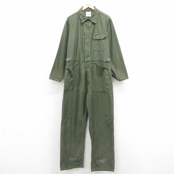 W40★古着 長袖 ミリタリー ツナギ メンズ 90年代 90s 大きいサイズ コットン USA製 濃緑 グリーン 【spe】 25oct22 中古 オールインワン ボトムス