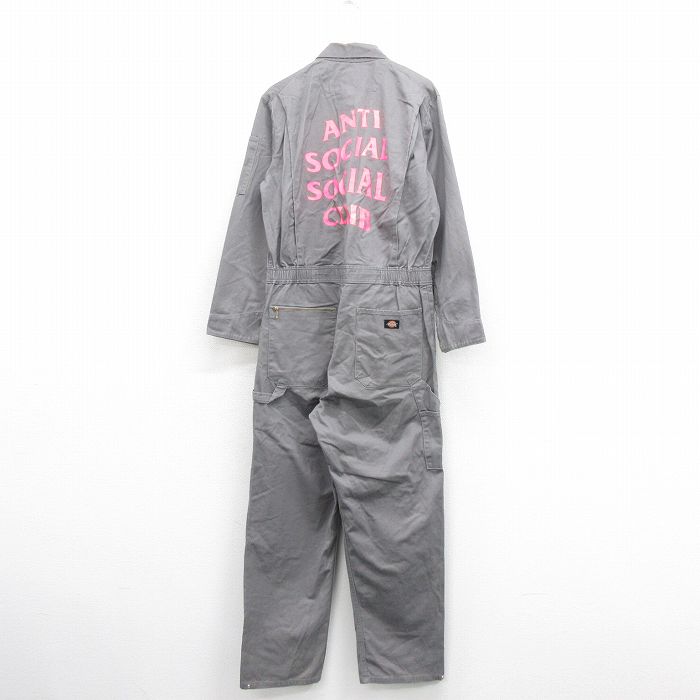W40★古着 ディッキーズ Dickies 長袖　ワーク ツナギ メンズ アンチソーシャルクラブ 大きいサイズ グレー 25nov01 中古 オールインワン ボトムス