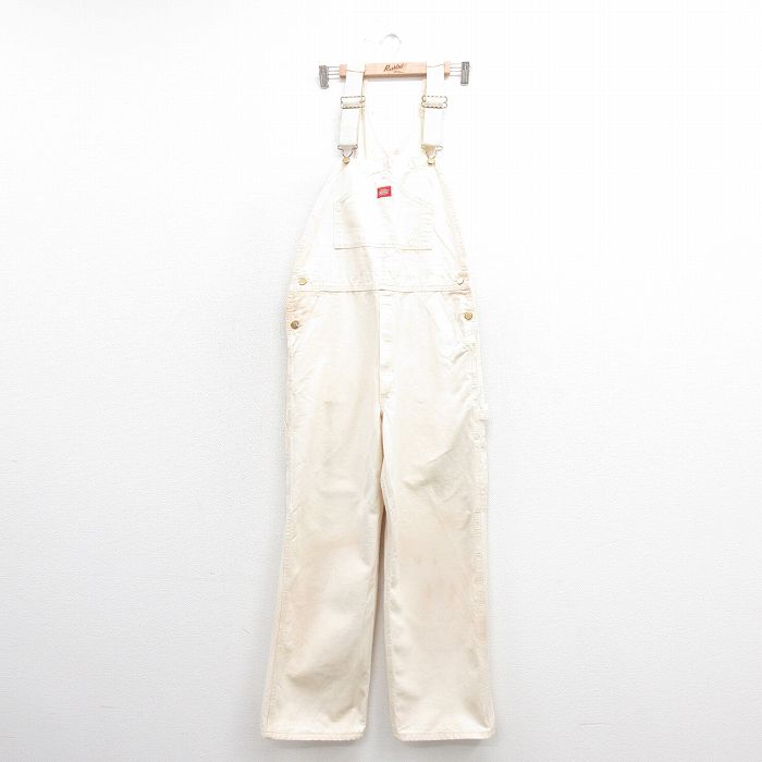 W36★古着 ディッキーズ Dickies オーバーオール メンズ 90年代 90s コットン USA製 生成り 25nov01 中古 ボトムス