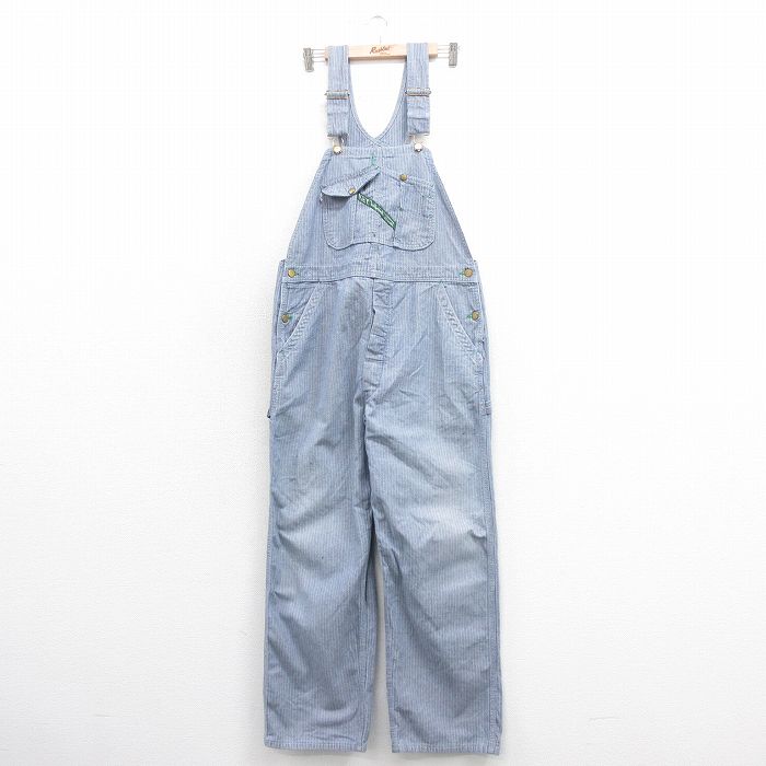 W40★古着 キー オーバーオール メンズ 90年代 90s 大きいサイズ ヘリンボーン コットン USA製 グレー 25nov01 中古 ボトムス
