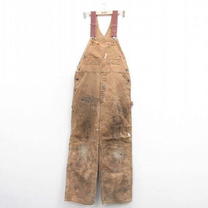 W36★古着 カーハート Carhartt オーバーオール メンズ 80年代 80s ダブルニー ダック地 コットン USA製 茶 ブラウン 【spe】 25nov01 中古 ボトムス