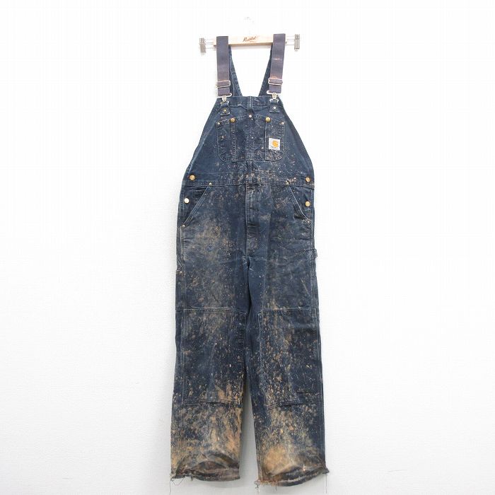 W36★古着 カーハート Carhartt オーバーオール メンズ ダブルニー ダック地 紺 ネイビー 25nov01 中古 ボトムス