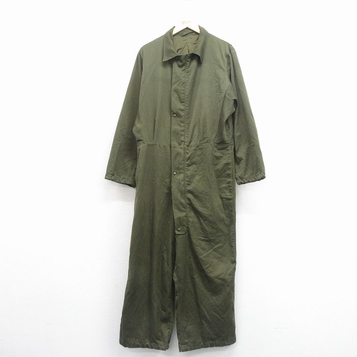 W37★古着 長袖 ミリタリー ツナギ メンズ 80年代 80s USA製 緑 25dec10