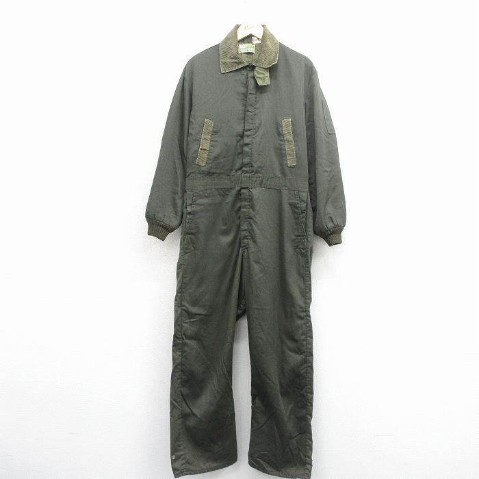 W36★古着 シアーズ 長袖 ツナギ メンズ 80年代 80s 襟コーデュロイ USA製 緑 25dec10