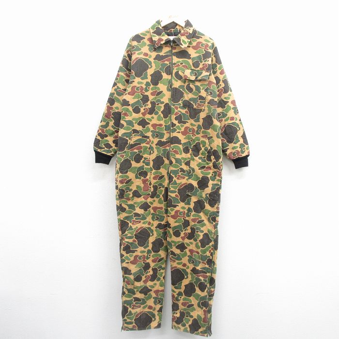 【50%OFF】W45★古着 長袖 ハンティング ベイカー ツナギ メンズ 90年代 90s ダックハンターカモ USA製 緑 迷彩【spe】 25dec10