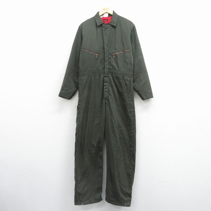 W37★古着 ビッグベン 長袖 ワーク ツナギ メンズ 80年代 80s USA製 緑 内側キルティング 25dec11