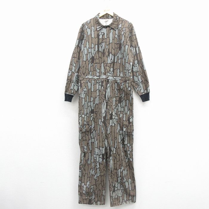 W41★古着 長袖 ハンティング ベイカー ツナギ メンズ 80年代 80s TREBARK 大きいサイズ USA製 タロン 茶 迷彩 26jan24