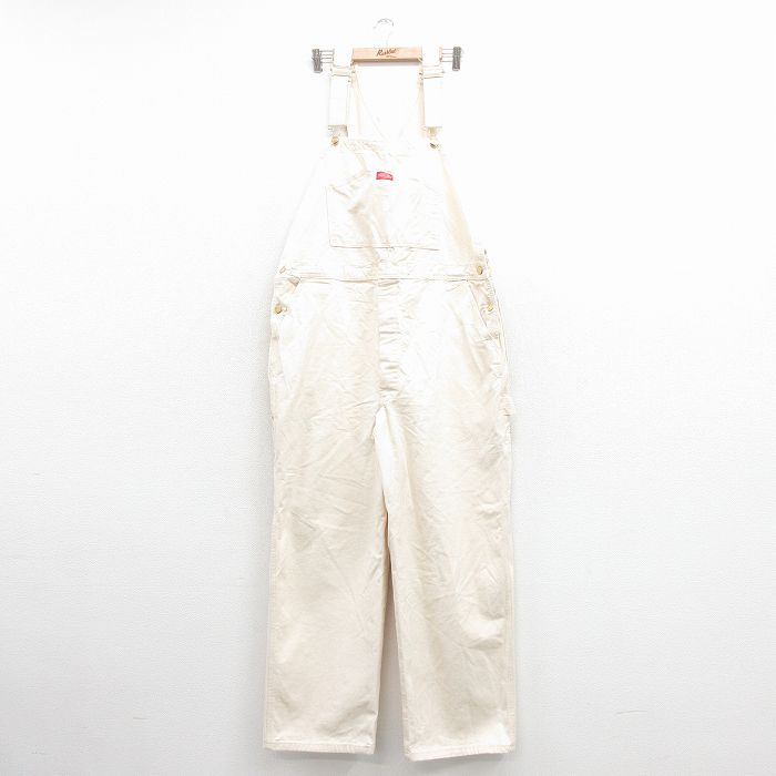 W43★古着 ディッキーズ オーバーオール メンズ 90年代 90s 大きいサイズ コットン USA製 生成り 26jan24