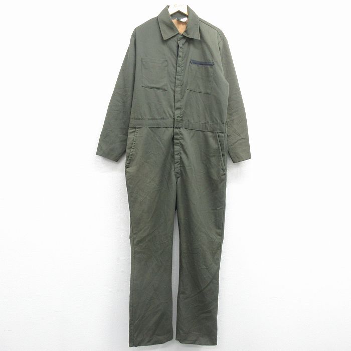 【20%OFF】W39★古着 長袖 ワーク ツナギ メンズ 80年代 80s 大きいサイズ 濃緑 26feb09