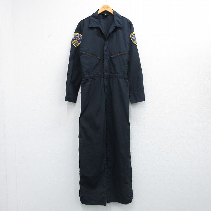 W34★古着 長袖 ワーク ツナギ メンズ 90年代 90s ポリス USA製 黒 26feb20