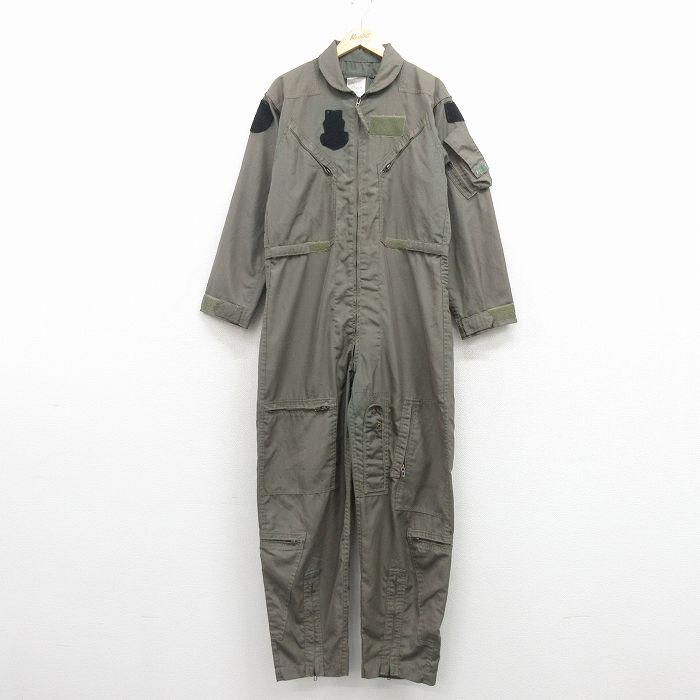 W40★古着 長袖 ミリタリー ツナギ メンズ 90年代 90s 大きいサイズ USA製 濃緑 26mar14