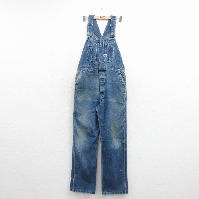 W36★古着 ビッグスミス オーバーオール メンズ 80年代 80s USA製 紺 デニム 26mar24
