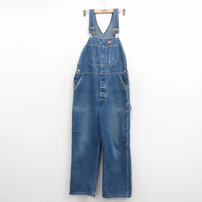 W38★古着 ディッキーズ オーバーオール メンズ 80年代 80s コットン USA製 紺 デニム【spe】 26apr08