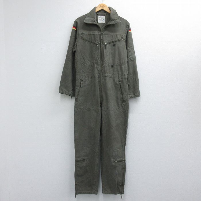 W37★古着 長袖 ミリタリー ツナギ メンズ 70年代 70s ドイツ軍 カーキ 26jul06