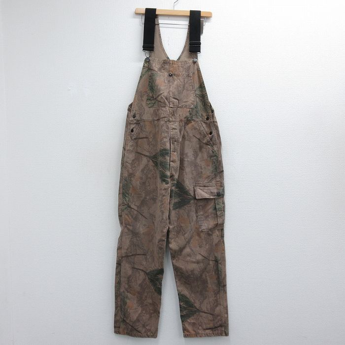 W38★古着 オーバーオール メンズ 90年代 90s コットン USA製 ブラウン 迷彩 26jul06