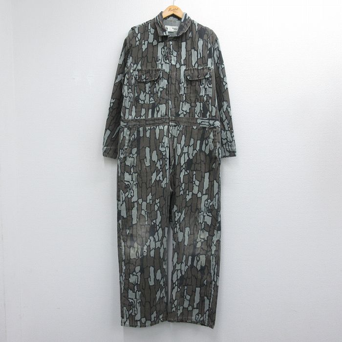 W42★古着 長袖 ハンティング ツナギ メンズ 90年代 90s TREBARK 大きいサイズ USA製 ブラウン 迷彩 26jul30