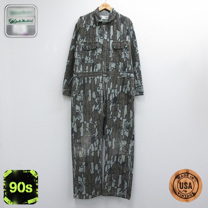 長袖 ハンティング ツナギ メンズ 90s TREBARK USA製 ブラウン 迷彩 実寸W42 | 古着