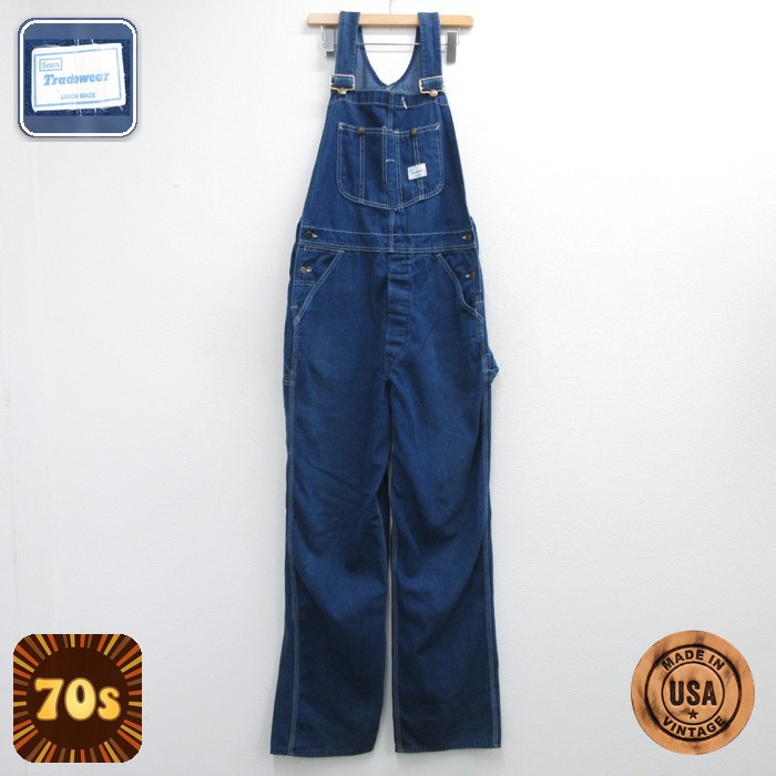 Sears Tradewear メンズ 80s オーバーオール コットン USA製 ネイビー デニム 実寸W35 | 古着