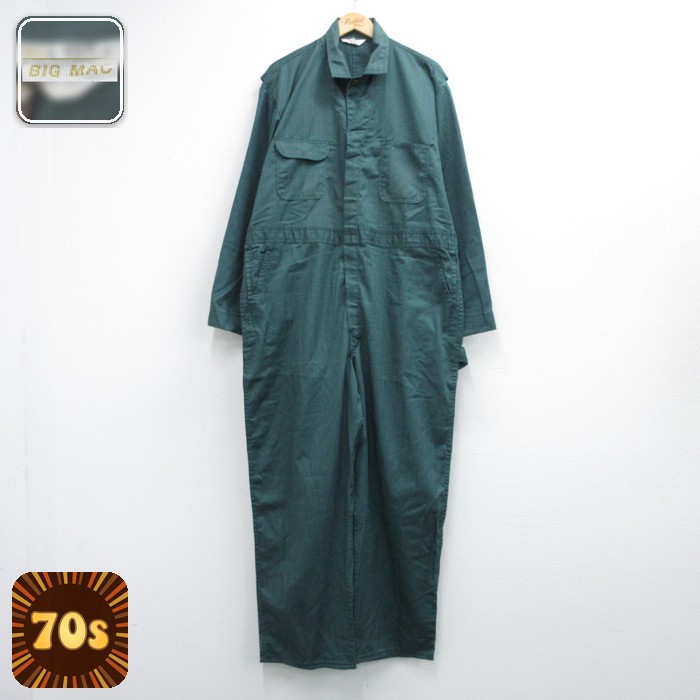 ビッグマック 70s フルジップカバーオール タロン グリーン 実寸W47 | 古着