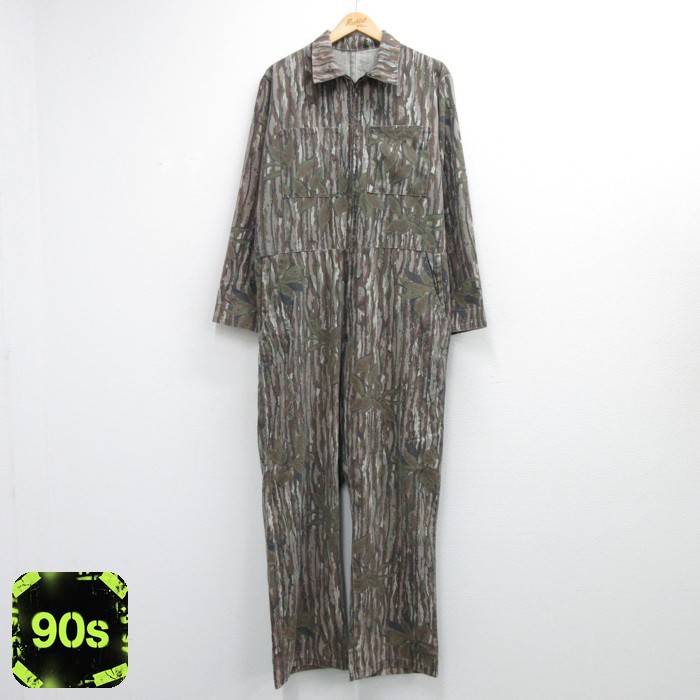 Realtree 90s 長袖ハンティングツナギ YKKジップ カーキ迷彩 実寸W38 | 古着