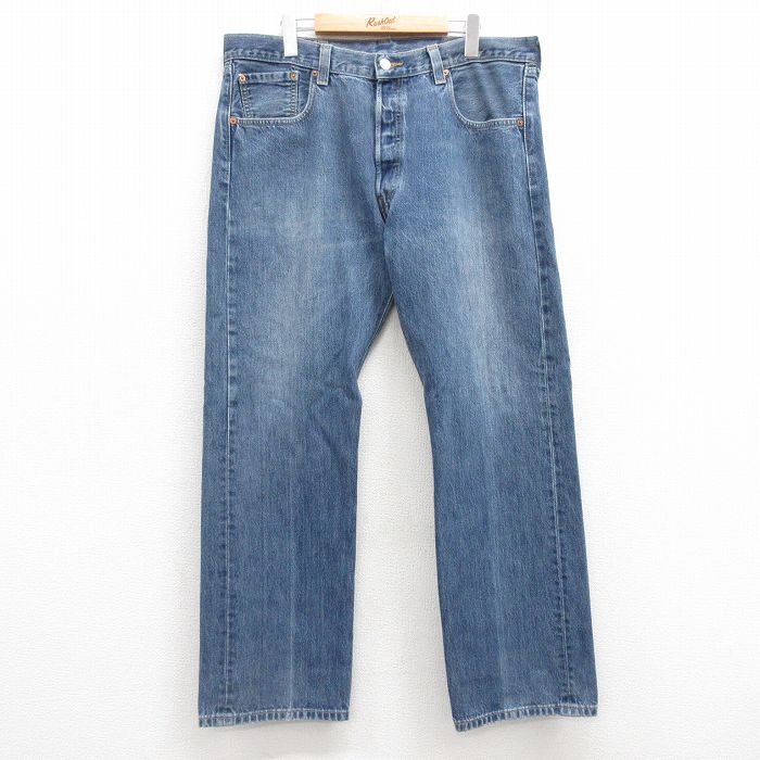 W37★古着 ジーンズ Levis リーバイス 501 メンズ コットン 紺 ネイビー デニム 25feb05 中古 ボトムス ジーパン Gパン ロング パンツ