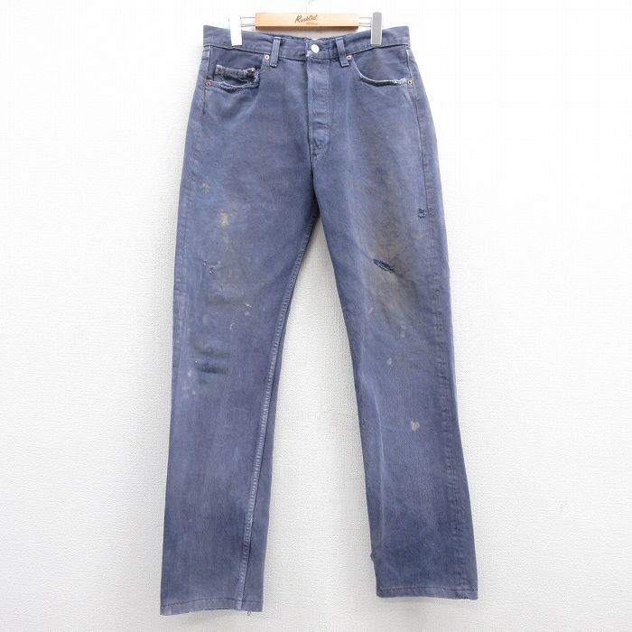 W31★古着 ジーンズ Levis リーバイス 501 メンズ 90年代 90s コットン USA製 紺 ネイビー デニム 【spe】 25feb05 中古 ボトムス ジーパン Gパン ロング パンツ