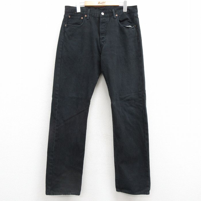 W34★古着 ジーンズ Levis リーバイス 501 メンズ コットン 黒 ブラック デニム 【spe】 25feb05 中古 ボトムス ジーパン Gパン ロング パンツ