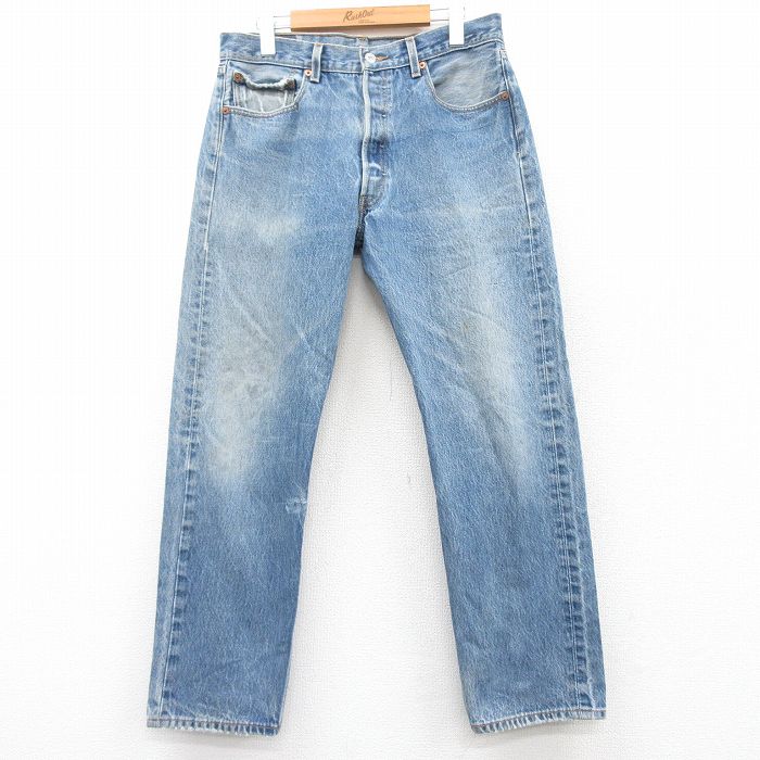W33★古着 ジーンズ Levis リーバイス 501 メンズ コットン 紺 ネイビー デニム 25feb15 中古 ボトムス ジーパン Gパン ロング パンツ