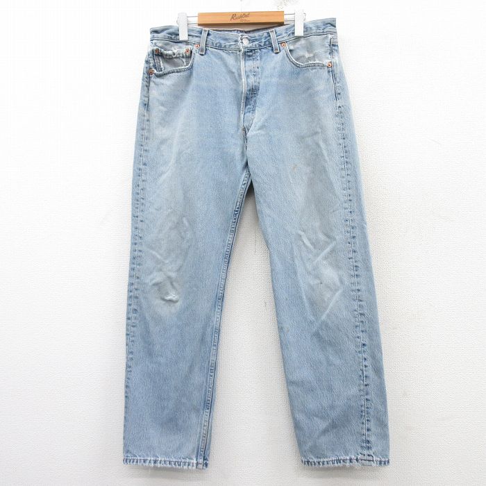 W35★古着 ジーンズ Levis リーバイス 501 メンズ 00年代 00s コットン 薄紺 ネイビー デニム 25feb15 中古 ボトムス ジーパン Gパン ロング パンツ