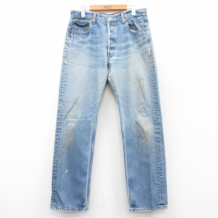 W33★古着 ジーンズ Levis リーバイス 501 メンズ 00年代 00s ヒゲ コットン 紺 ネイビー デニム 25feb15 中古 ボトムス ジーパン Gパン ロング パンツ