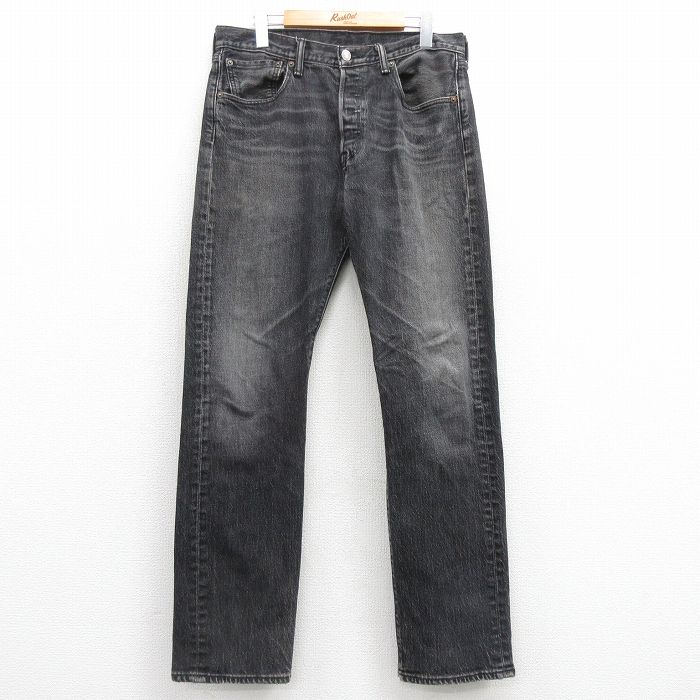 W33★古着 ジーンズ Levis リーバイス 501 メンズ ヒゲ 黒 ブラック デニム 25feb25 中古 ボトムス ジーパン Gパン ロング パンツ