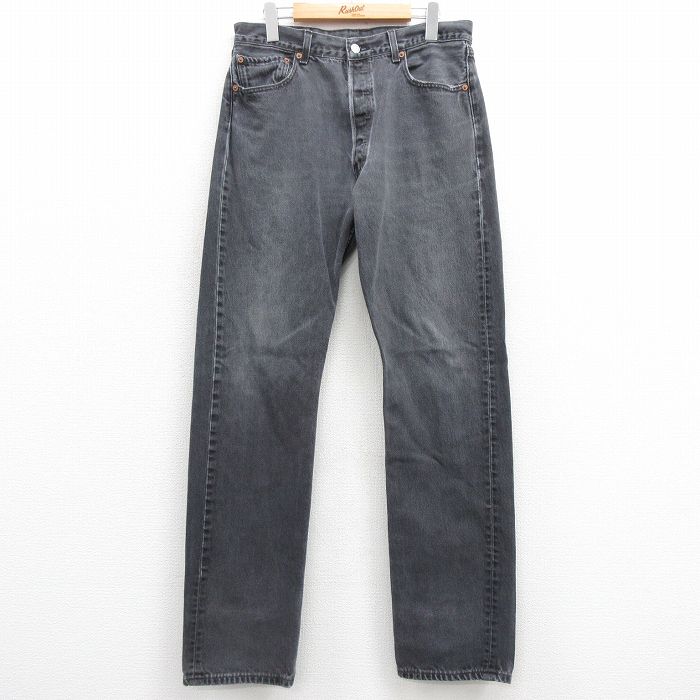 W33★古着 ジーンズ Levis リーバイス 501 メンズ 00年代 00s コットン 黒 ブラック デニム 25feb25 中古 ボトムス ジーパン Gパン ロング パンツ
