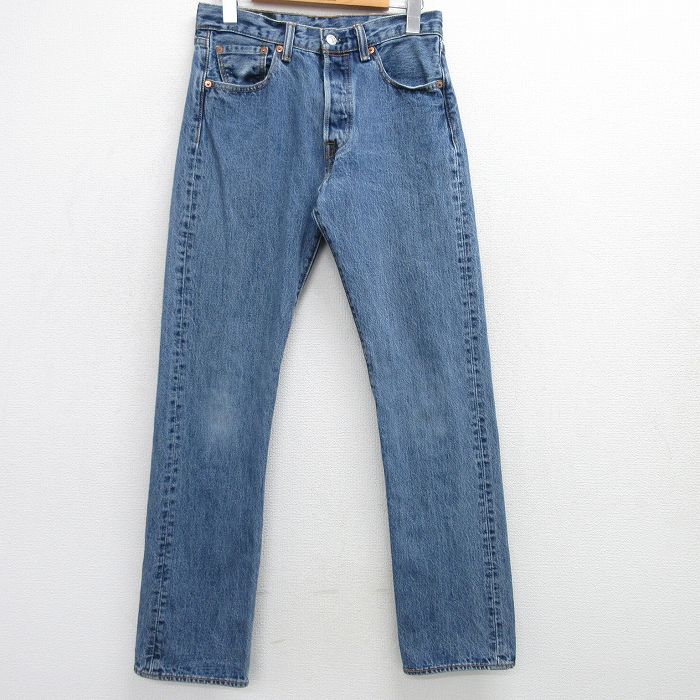 W28★古着 ジーンズ Levis リーバイス 501 メンズ コットン 薄紺 ネイビー デニム 25mar08 中古 ボトムス ジーパン Gパン ロング パンツ