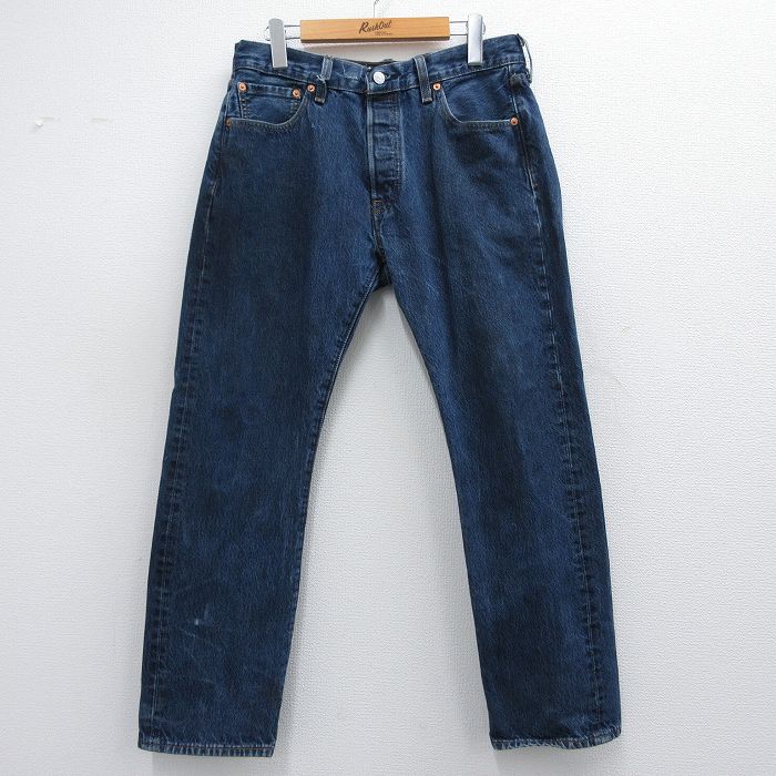 W32★古着 ジーンズ Levis リーバイス 501 メンズ コットン 紺 ネイビー デニム 25mar12 中古 ボトムス ジーパン Gパン ロング パンツ