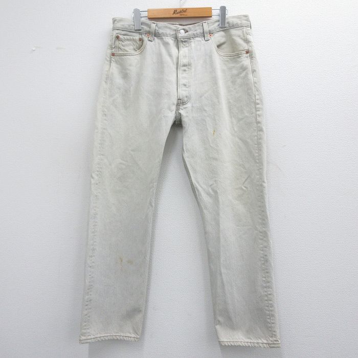 W34★古着 ジーンズ Levis リーバイス 501 メンズ 90年代 90s コットン USA製 薄グレー デニム 【spe】 25mar12 中古 ボトムス ジーパン Gパン ロング パンツ